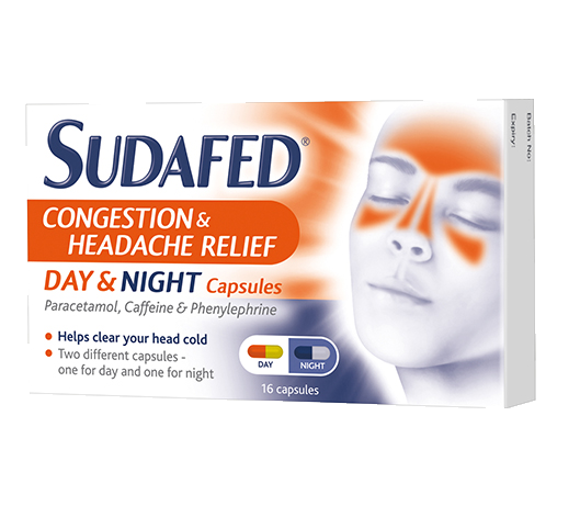 Sudafed Congestion & Headache Relief Day & Night Capsules 16 Capsules