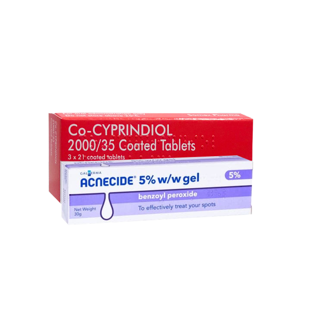 Co-cyprindiol (63 Tablets) and Benzoyl Peroxide gel (30g)
