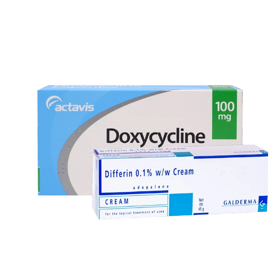 Doxycycline 100mg Capsules (84 Capsules) and Differin Gel (45g)