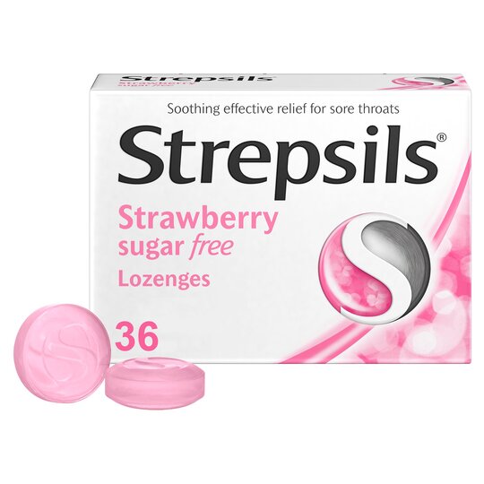 Strepsils Strawberry Sugar Free Lozenges 36 Lozenges