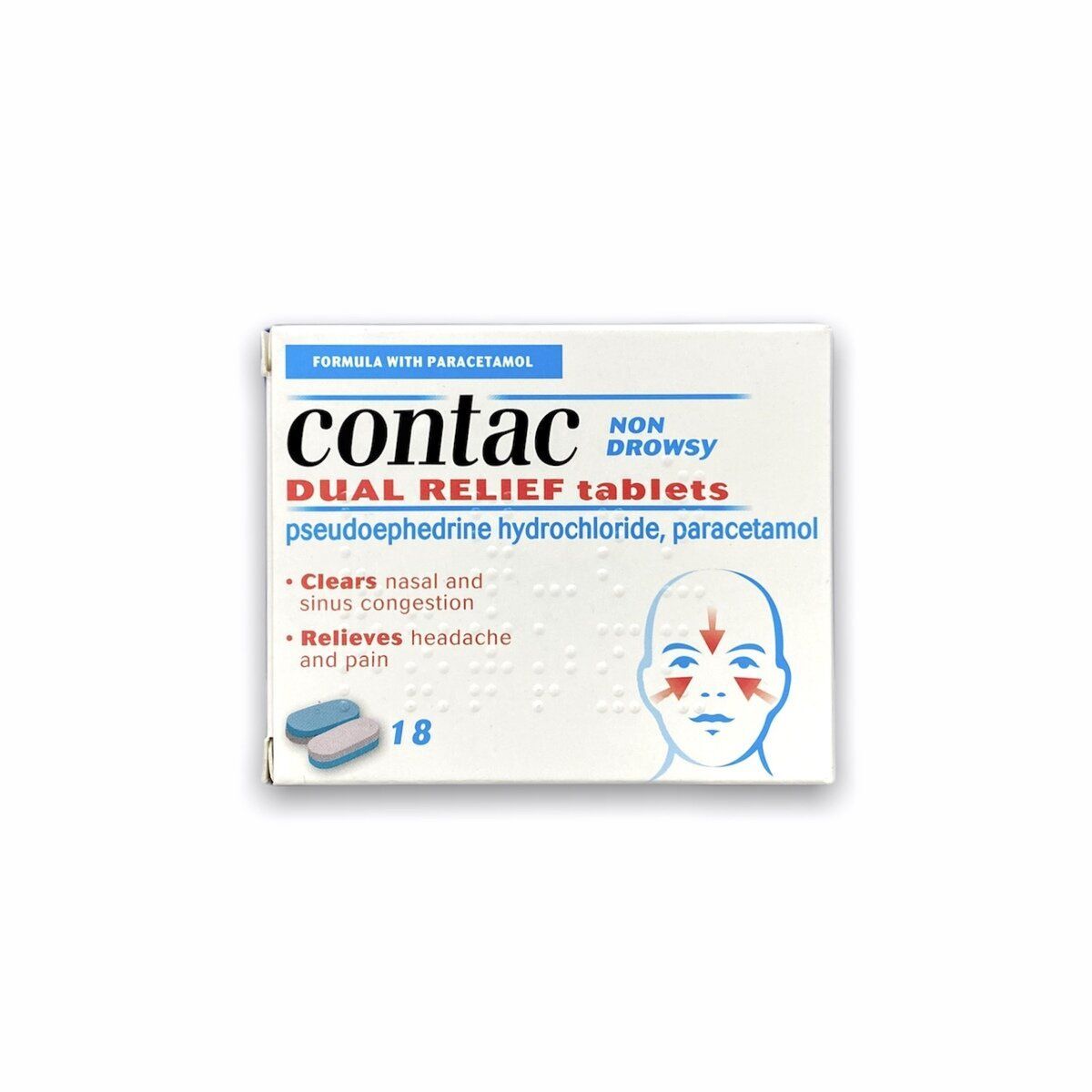 Contac Dual Relief Non-Drowsy 18 Tablets
