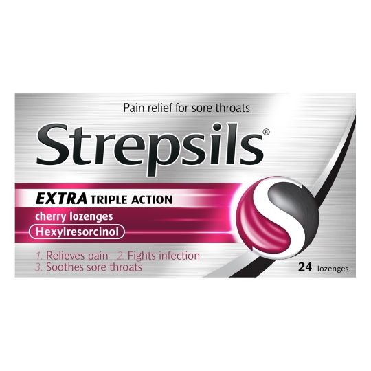 Strepsils Extra Triple Action Cherry Lozenges 24 Lozenges