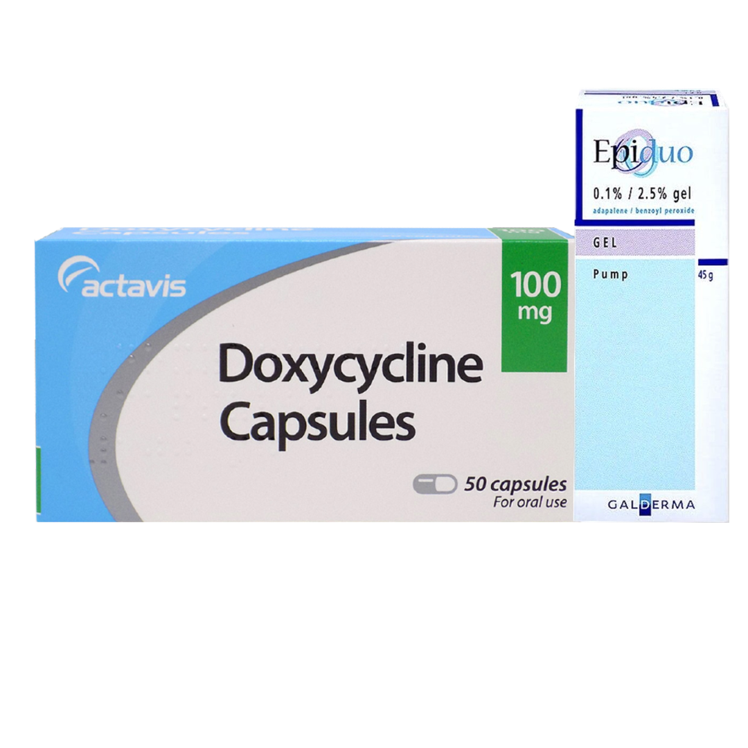 Doxycycline 100mg Capsules (84 Capsules) and Epiduo Gel (45g)